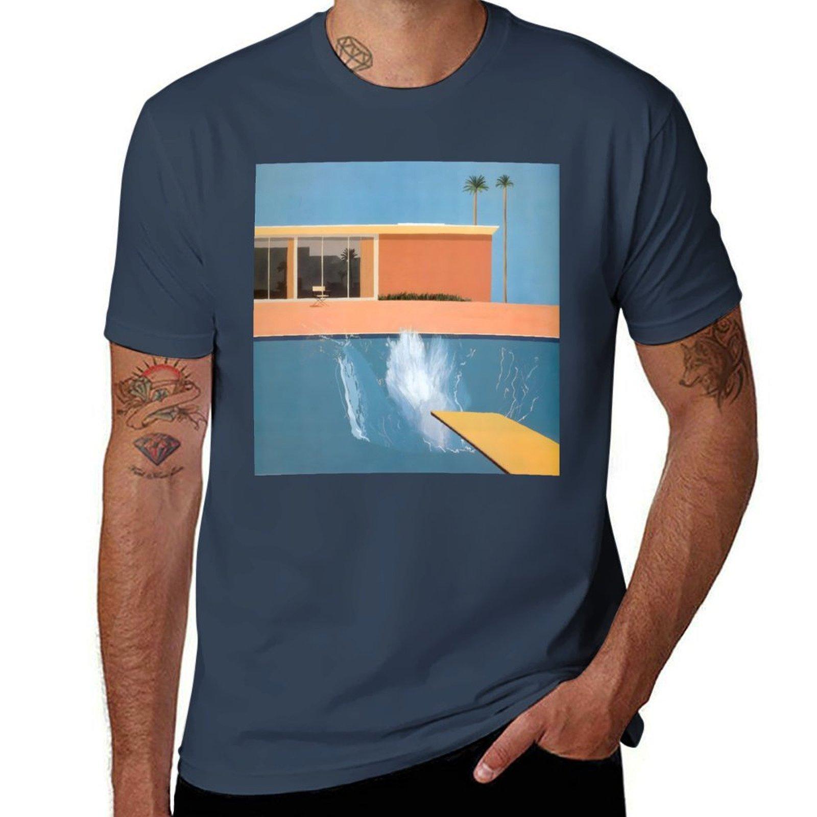 GUOYAN TOP David Hockney A Bigger Splash T-shirt heren t-shirt katoen hoge kwaliteit grappige t-shirts zwarte humor heren t-shirt katoen 100% T-shirt 3XL