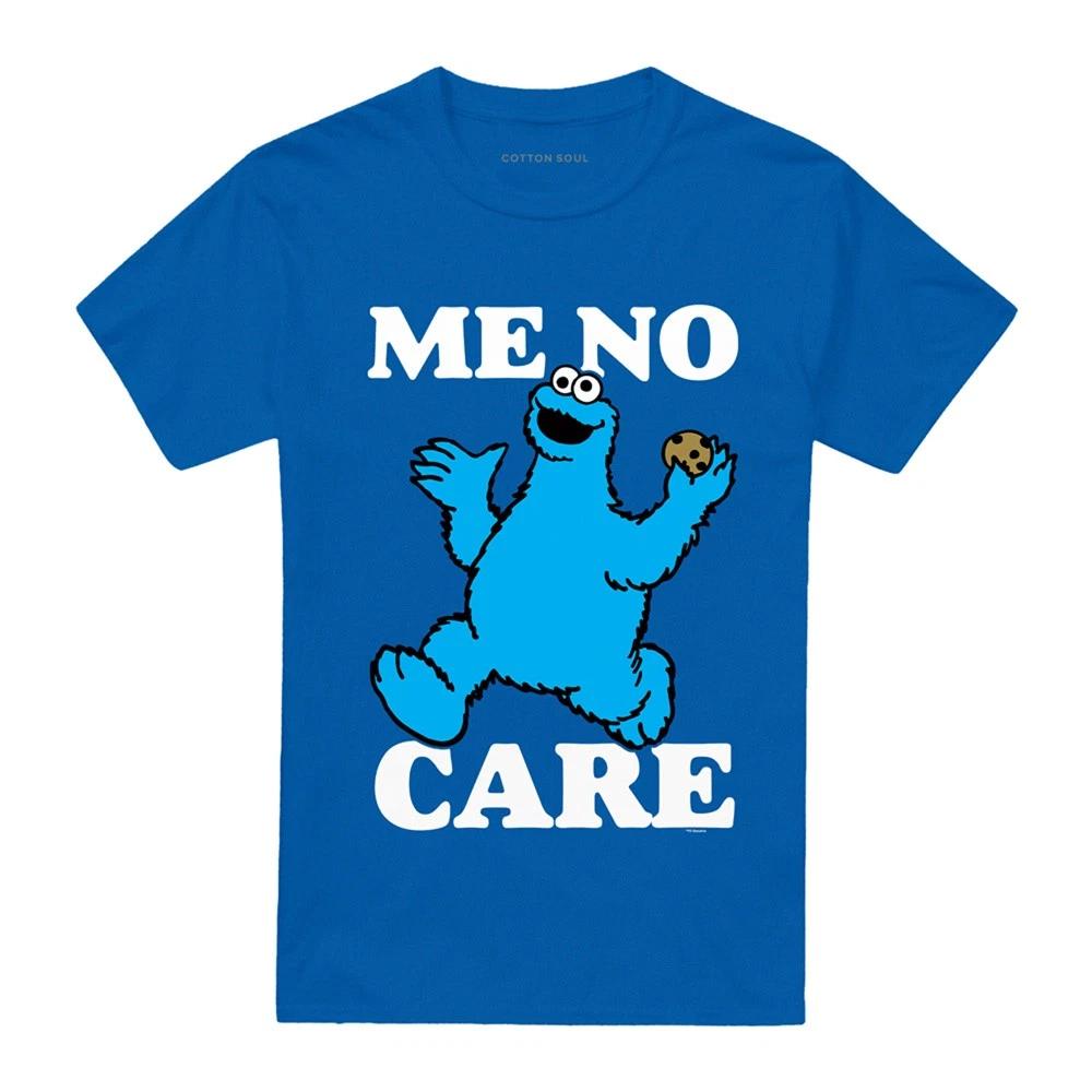 Sesame Street Cookie Monster Me No Care 100% Cotton T-shirt Mens Tees Top S-4XL, Royal S