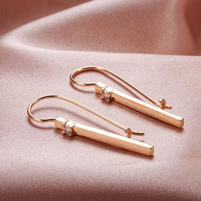 Unusual  Rose Gold Drop Earrings For Women Girls Glossy Long Stick Natural Zircon Earrings Bride Wedding Jewelry