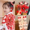 Tassel Children Wig Hairpin Braid Hair Red Bow Hairpin All-match Chinese New Year Headwear  Baby