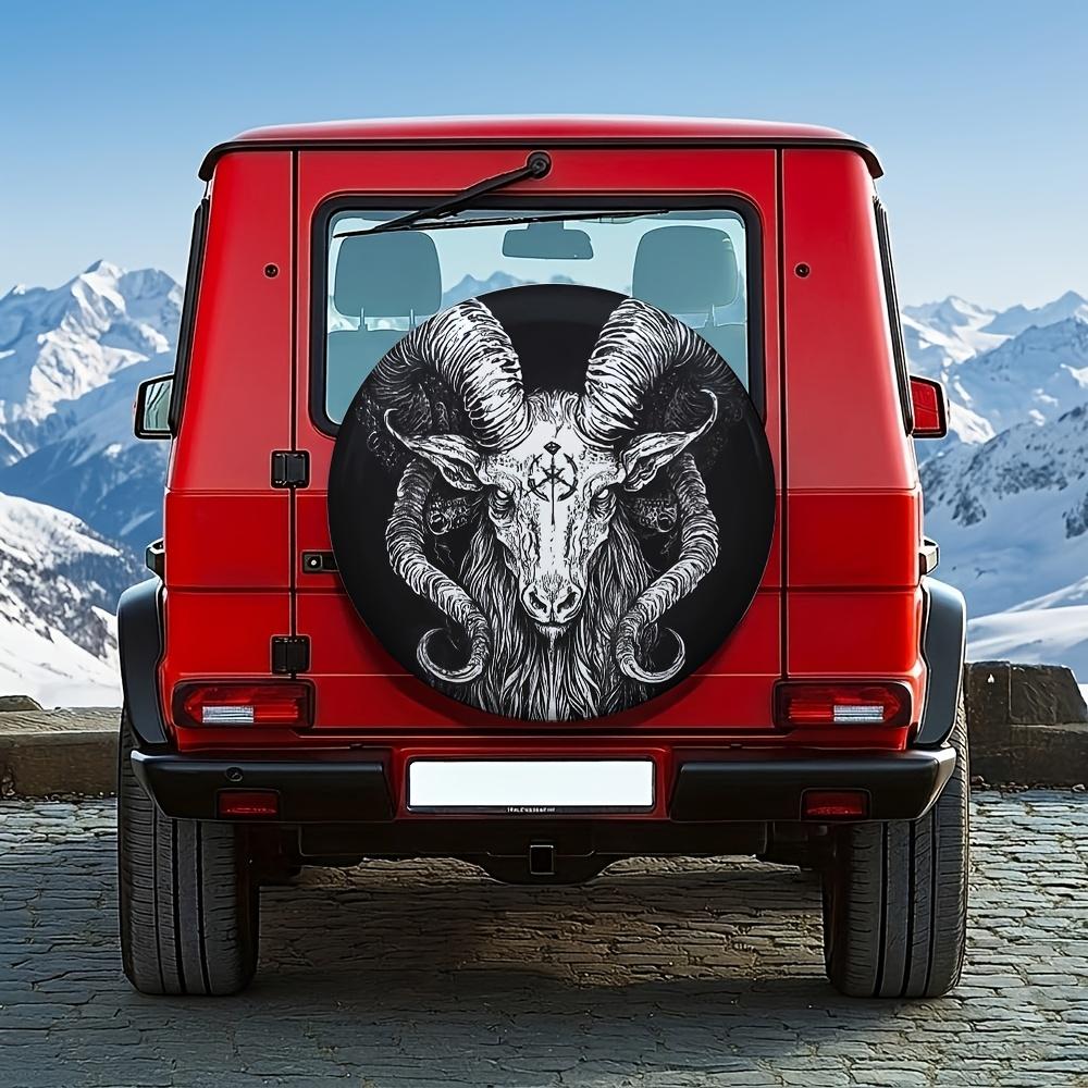 1pc, 14-17 Inch Universal Ultra-Cool Dark Pentagram Ram's Head Spare Tire Cover, Suitable For Off-Road Modification, Outdoor Roa