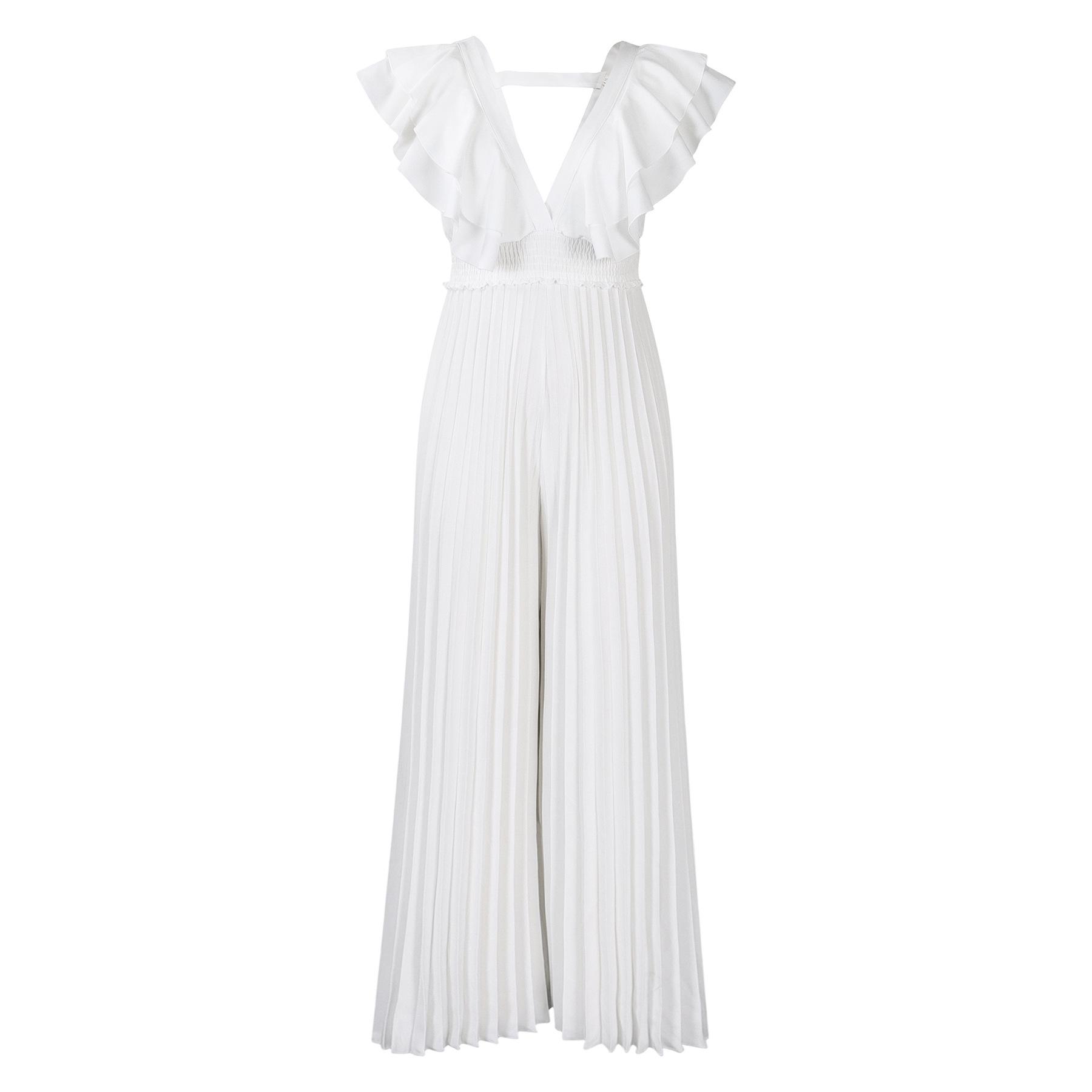 

C8574 Женский комбинезон широкого кроя с глубоким V-образным вырезом, высокой талией и оборками, европейский и американский стиль 2024 года. Large