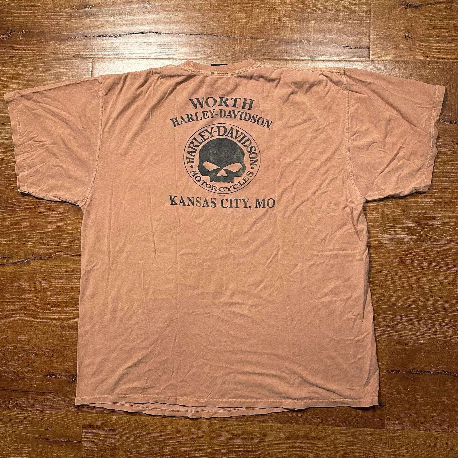 Vintage Harley Davidson T Shirt Men 2XL Burnt Orange Pocket Skull Kansas City MO 2XL