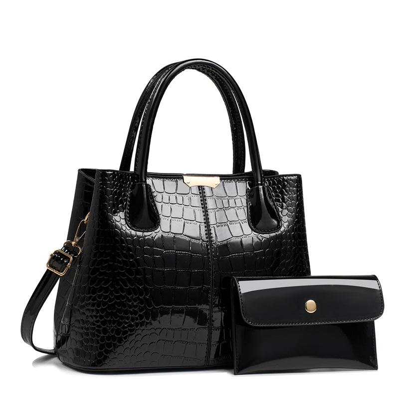 Fashion Crocodile Pattern Mother and Daughter Bag Large Capacity Bright Leather Waterproof Multi-compartment Fine Texture Handbag Shoulder Bag