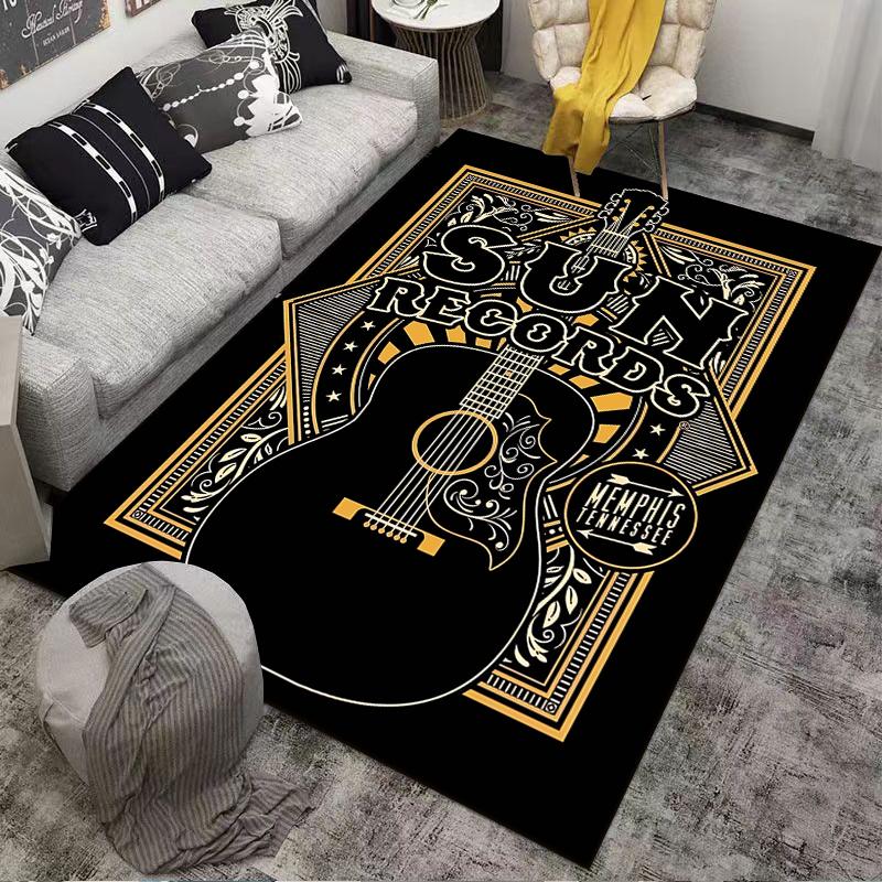 Vintage Sun Records Guitar Printed Carpet Decorative Floor Rug Suitable for use as an anti-slip for living room bedroom sofas