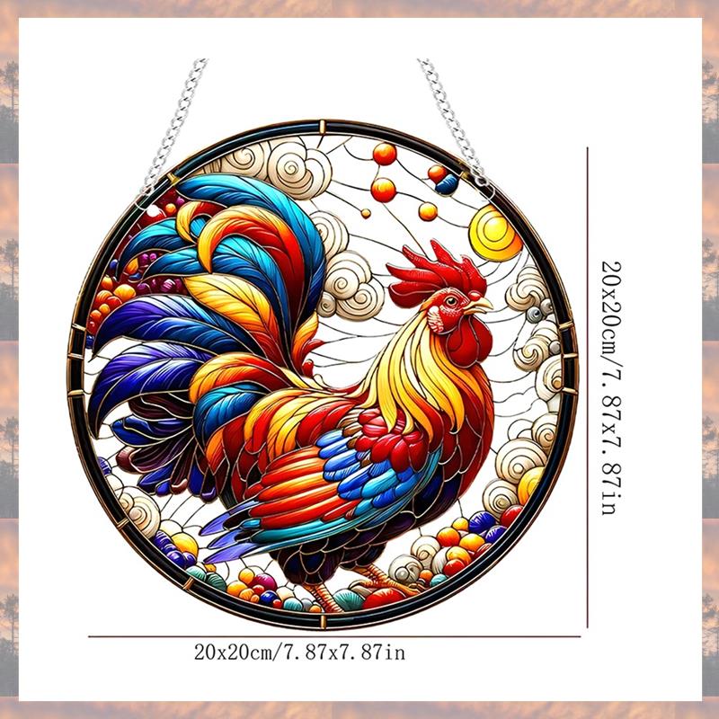 2025 Trend Rooster Acrylic Window Hangings 7.87" Rooster Sun Catcher Stained Glass Window Panels  For Home Garden Ornament