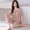 Pure cotton summer thin pajamas women's 1011 new summer cool short-sleeved cropped pants large size loungewear set