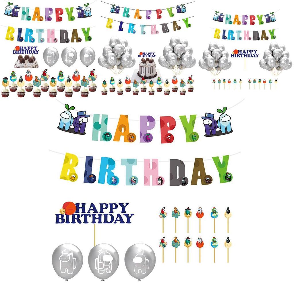 Game Birthday Party Decor Suit Supplies Set Balloon Banner Caketopper