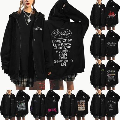 Moletom com capuz feminino com zíper, para meninas adolescentes, com letras impressas, roupa casual, jaqueta com cordão e bolsos