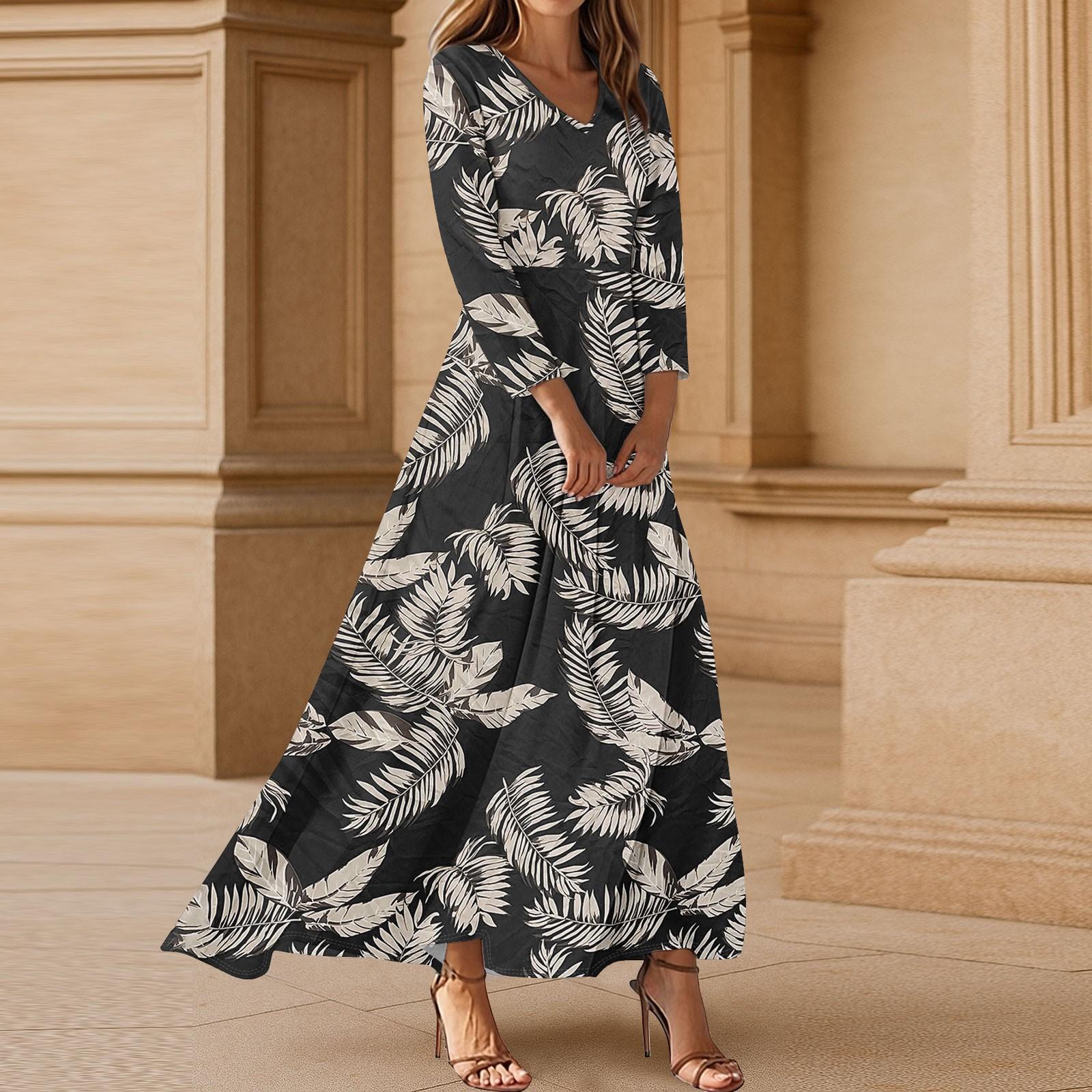 

Платья для женщин Винтажное цветочное туниковое платье миди с завышенной талией Летнее повседневное платье с рукавом 3/4 XXL