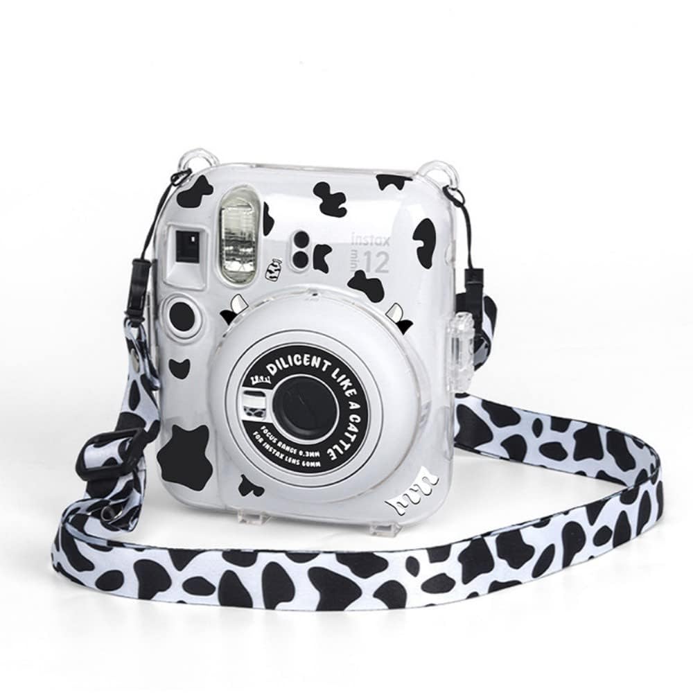 Fenmic Instant Camera Clear Case for Fujifilm Instax Mini 12, with Film Pocket, Photo Clip, Stickers, and Adjustable Shoulder Strap (Set of 2)