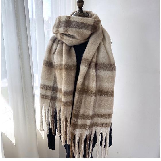 

Шарф из мохера для женщин, новый шарф для осени и зимы класса люкс, теплая утолщенная шаль в клетку из искусственного кашемира 230 * 40cm
