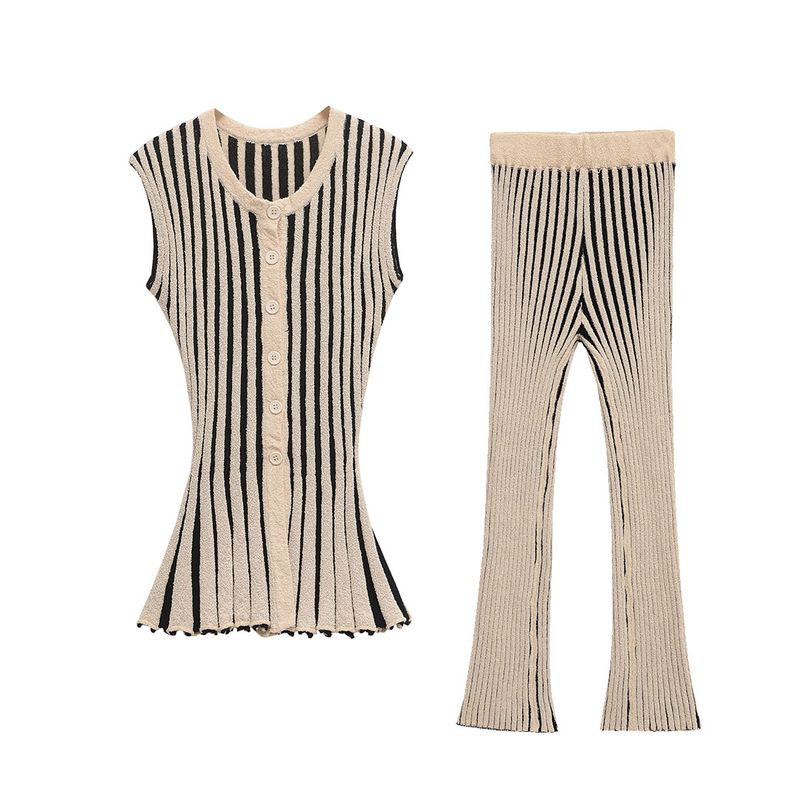 Kaslead New Arrival Women's Clothing Fashion Style Fashion Stripes Sleeveless Top and Trousers 8779154 8779189