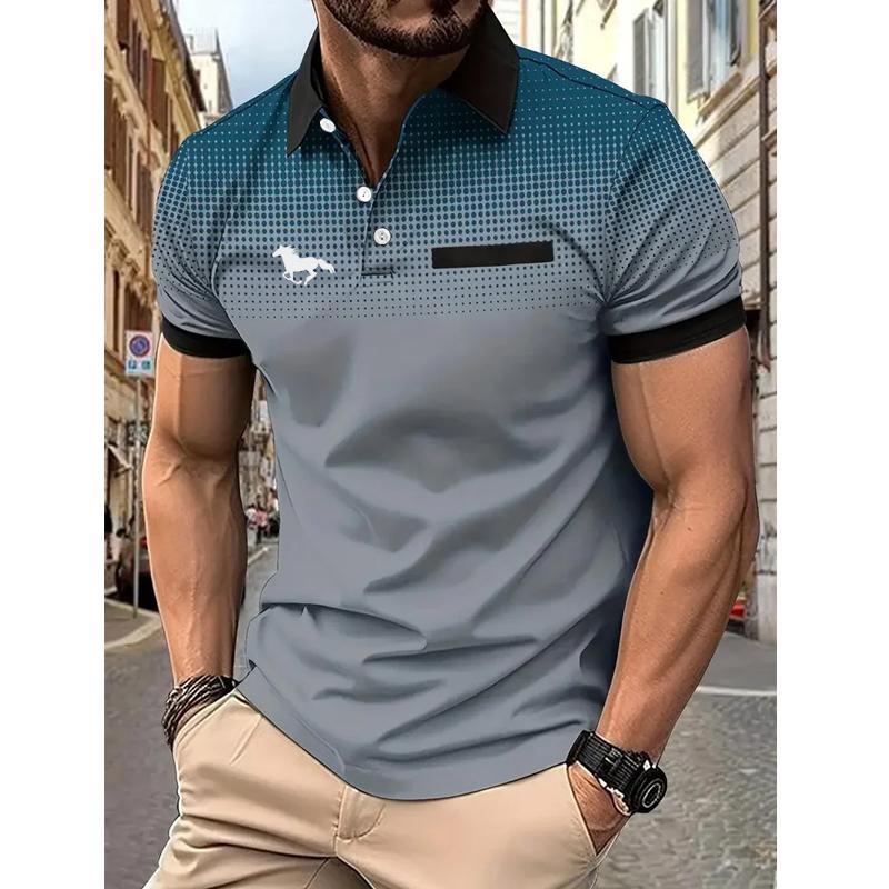 Summer Men's Short Sleeved Shirt Polo Shirt Gradient Color Design Lapel Short Sleeved T-shirt Fashionable and Simple Men's Top