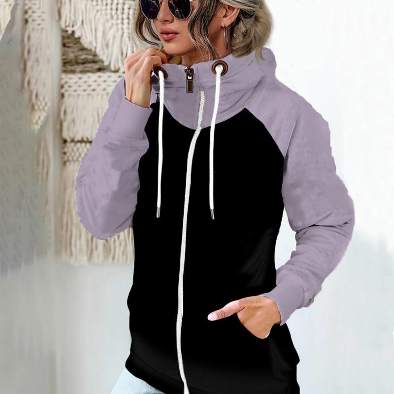 Women S Color Block Zip Up Hooded Sweatshirt Thick Fleece Plus Size Autumn Winter