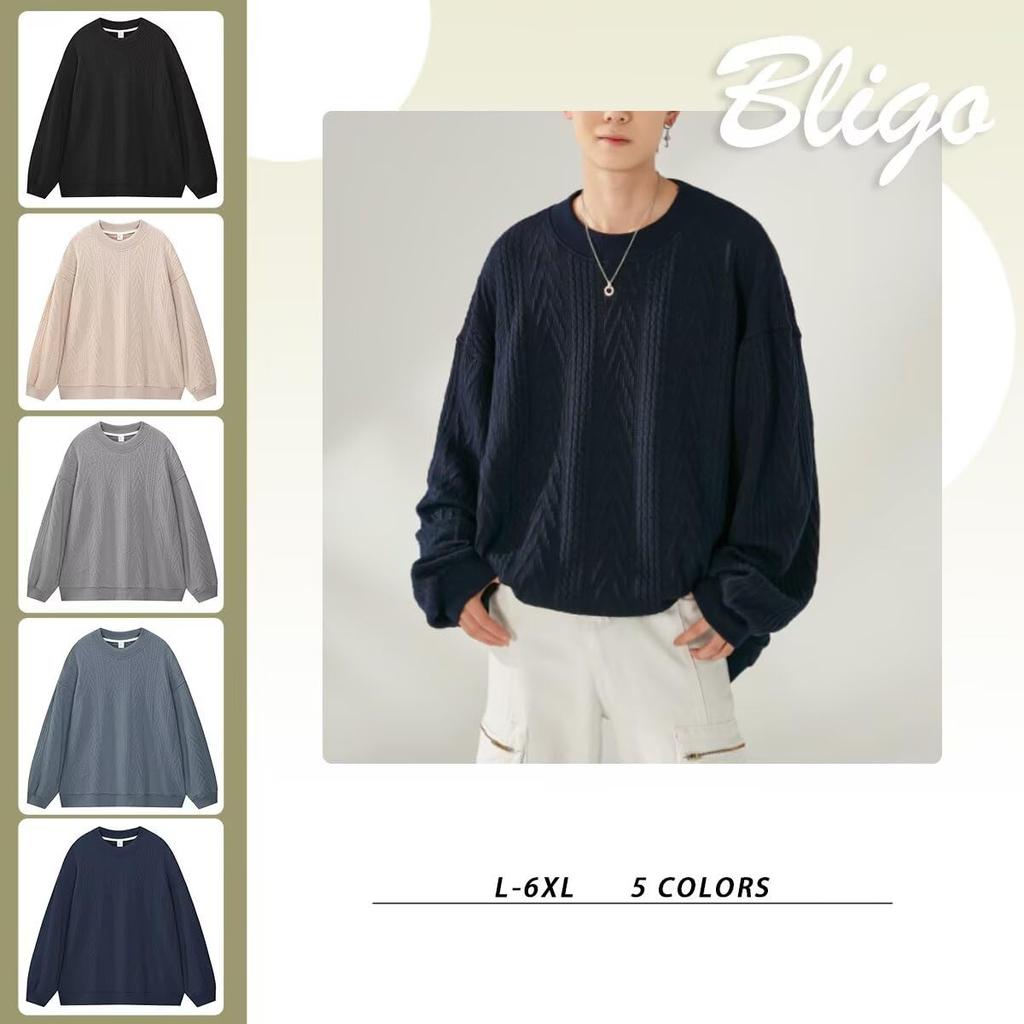 Bligo Fall Long Loose Herringbone Trendy Pullover Korean Dark Men's Sweatshirt, Sleeve, Oversized, Casual, Fit, Stylish, Simple, Popular, Print, Top,