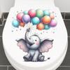 Watercolor Cartoon Elephant with Balloons Toilet Sticker Self-Adhesive Removable for Kids Bathroom Bedroom Decor
