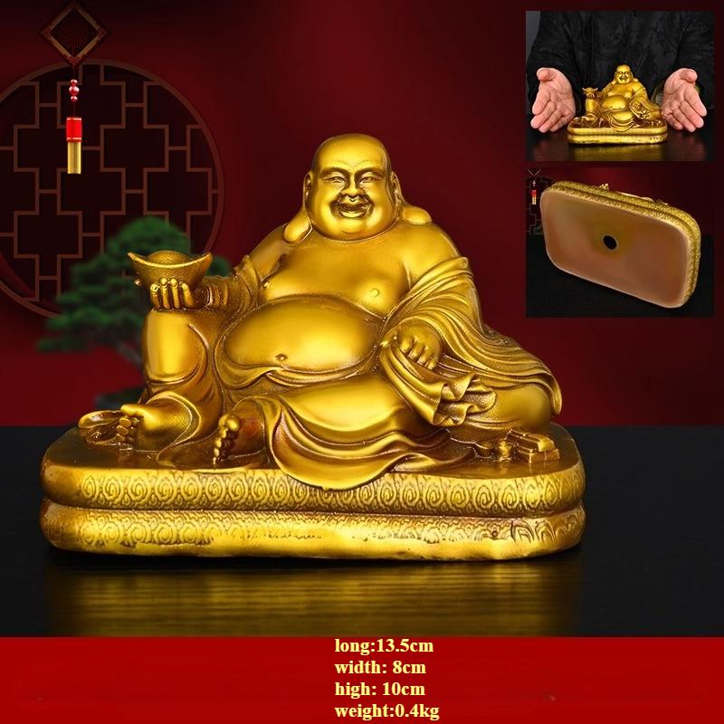 Copper Yuanbao Holding Laughing Buddha Statue for Altar Worship Living Room Table Decoration