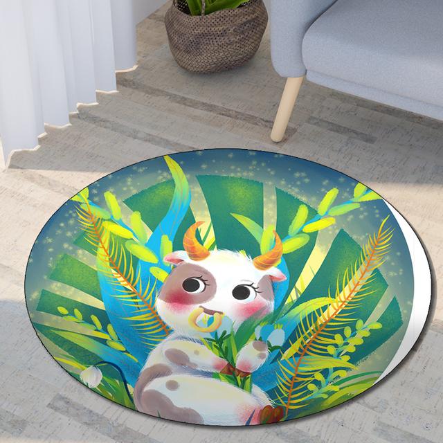 Tierkreis Cartoon Tiere Runder Teppich Wohnzimmerteppich Camping Picknickmatte Anti-Rutsch Teppich Yogamatte Teppich Raumdekoration Matten