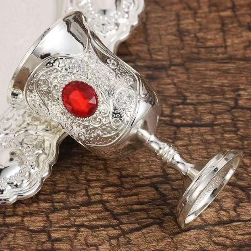 Wine Set, Silver Alloy Inlaid Gem Home Wine Pot Wine Glass Set,Red Vintage Wine Cup Glass,Wine Pot Wedding Decoration,1Set