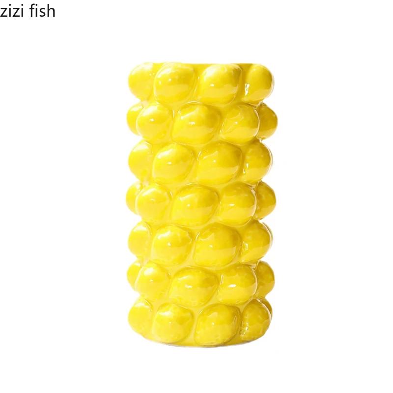 Fruit Lemon Ceramic Vase Strawberry Vase Flower Arrangement Vase Desktop Flower Ware Ornaments Living Room Decoration Crafts