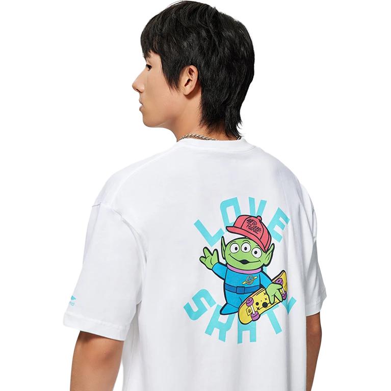 Li-Ning X Disney Co-Branded Skateboard Series Cartoon Alphabet Print Cotton T-Shirt Unisex Tops White AHSS617-2