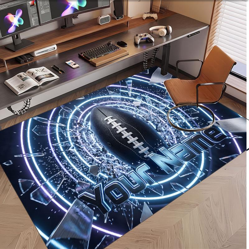 American Football Theme Soft Crystal Velvet Rug Custom Name & Text Print Non Slip Floor Rug for Bedroom Living Room