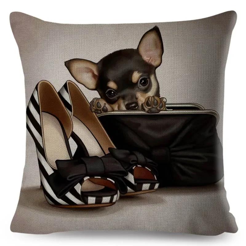 Cute Cartoon Dog Pillowcase Linen Decorative Pillowcase Office Home Sofa Decorative Cushion Cover 45*45Cm