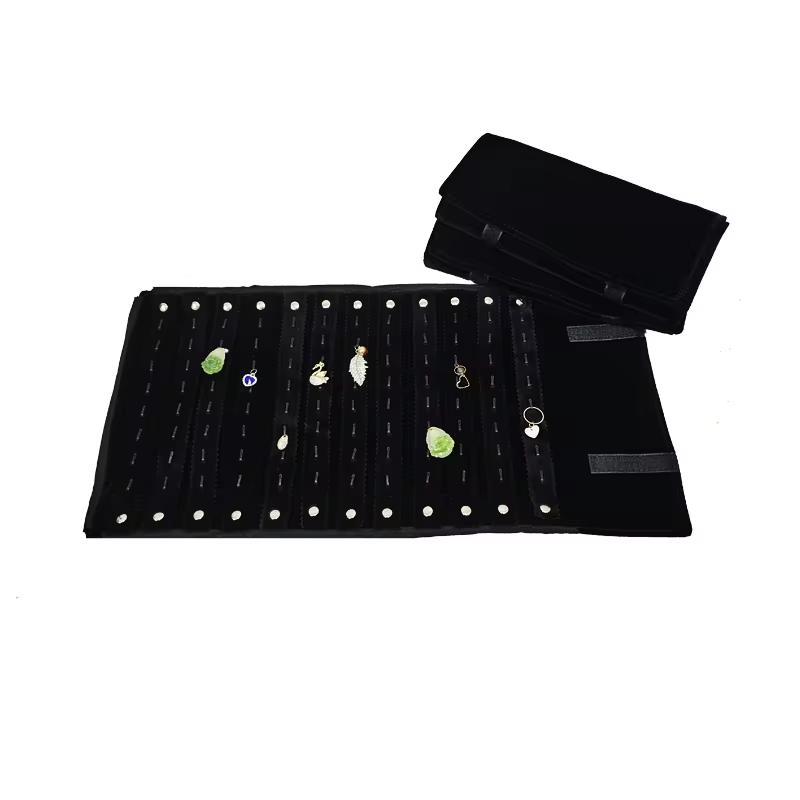 High-quality All-black Velvet Jewelry Storage Display Serie Roll Bag Ring Earring Necklace Watche Portable Storage Display Bag