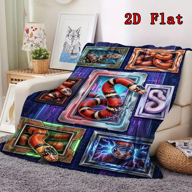 Snake Art Frames 2D Flat Pattern Flannel Blanket, High Quality All Seasons, Home Decor, Warmth and Comfort, Perfect for Christmas Gifts.
