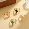 Anello in Rame Regolabile con Croce in Zirconia Colorata - Moda Lusso da Donna