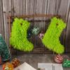 Christmas Green Stocking Decor 9Inches Classic Green Christmas Stockings 6Pieces Faux Flush Christmas Decor Candy Pouch For