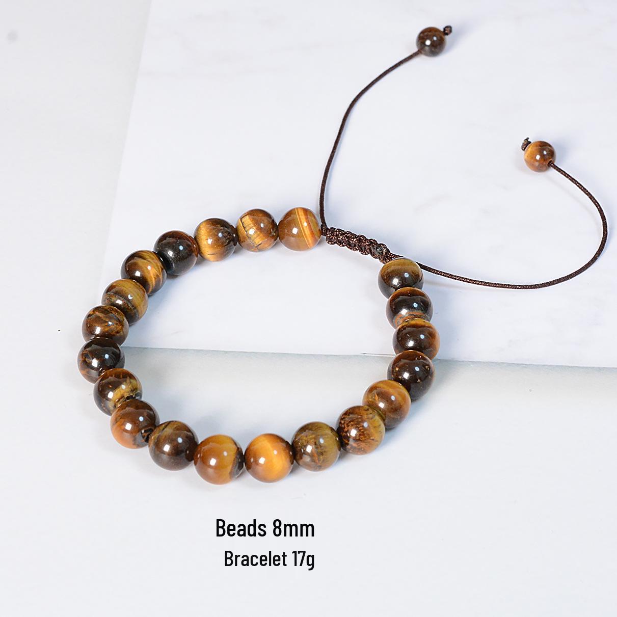8mm Tiger Eye Round Bead Bracelet with Hand-Knotted Adjustable Flat Knot Design