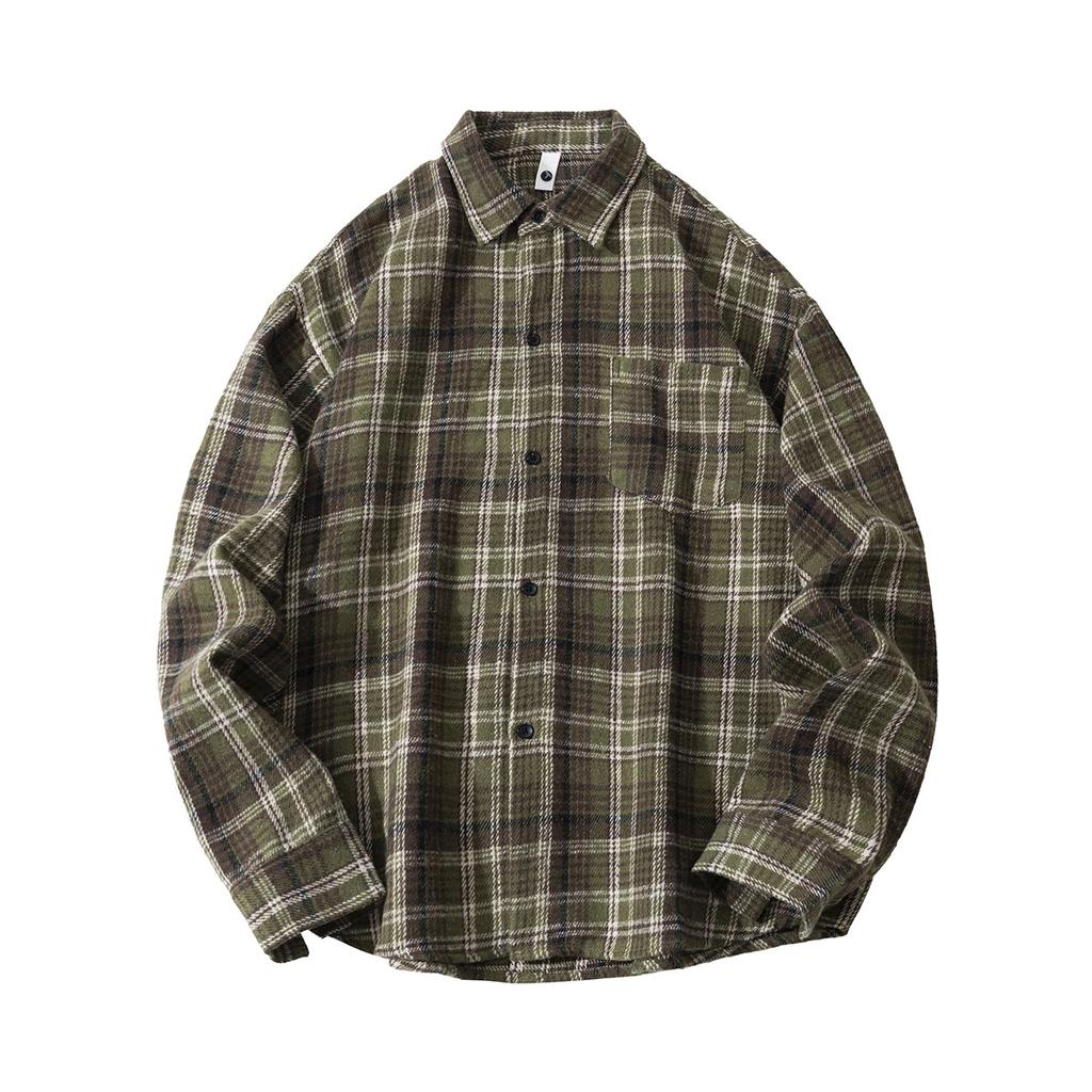 Herbst Herren Abgenutzt Verdickt Kariert Langarmhemd Herren Lockeres Revershemd