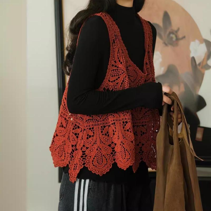 Z2005 Spring and Autumn Series Temperament Lace Embroidery, Vest Wear Foreign Style Loose and Thin Stacked Cotton Thread Vest