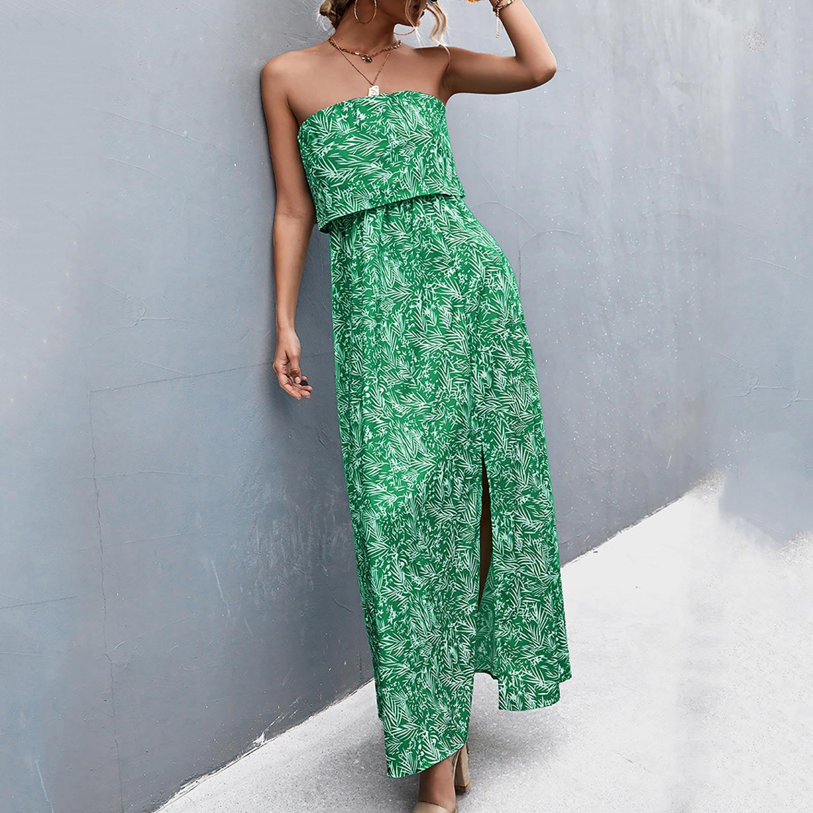 

Жіноче літнє сексуальне однотонне плаття з квітковим принтом без рукавів Сукня без рукавів з одним вирізом L зелений