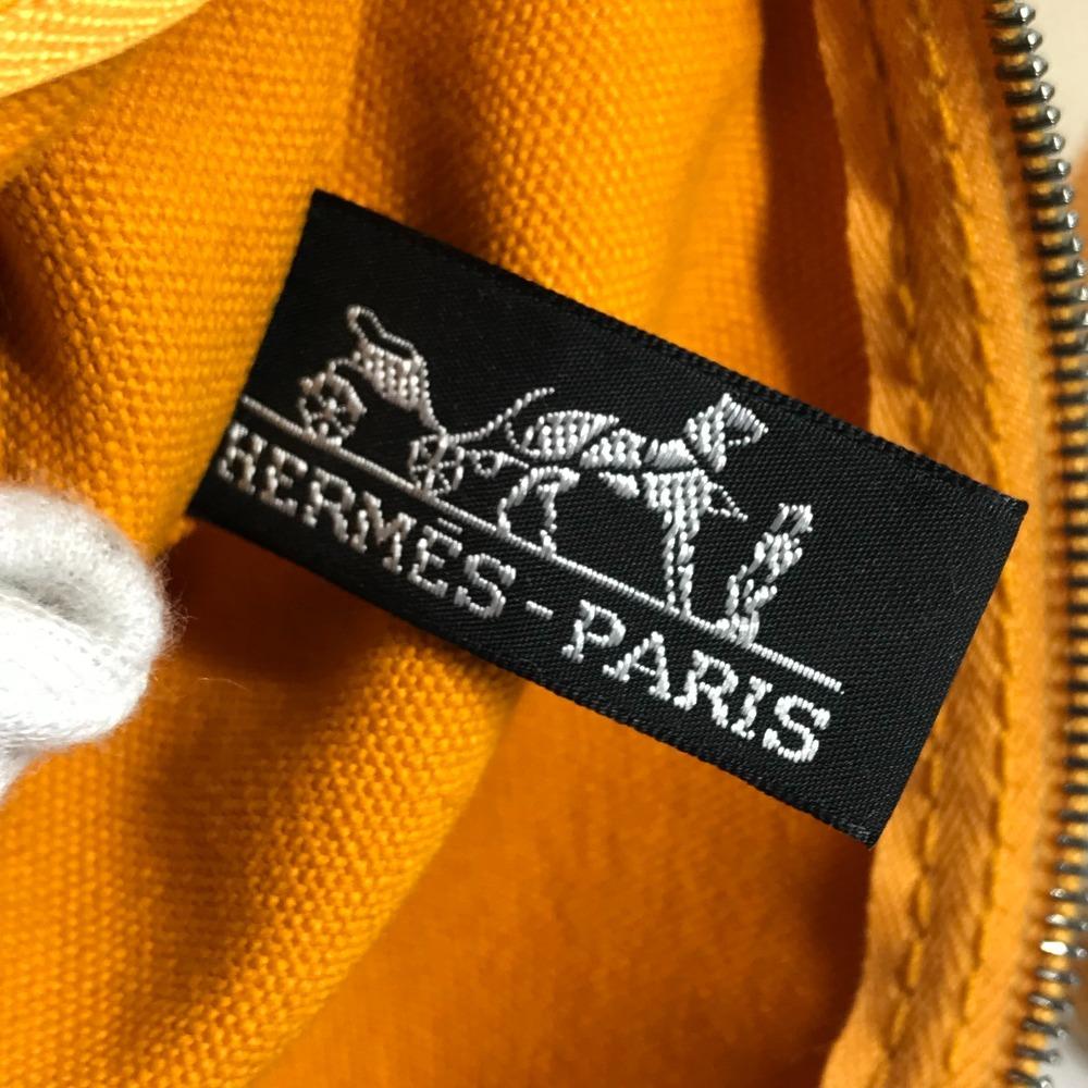 HERMES Border with pouch Cannes PM Tote Bag Hand Bag Canvas yellow/White