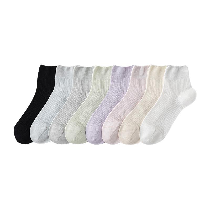 Female Summer Thin Pure Color All Kinds of Mesh Breathable Antibacterial Deodorant Socks