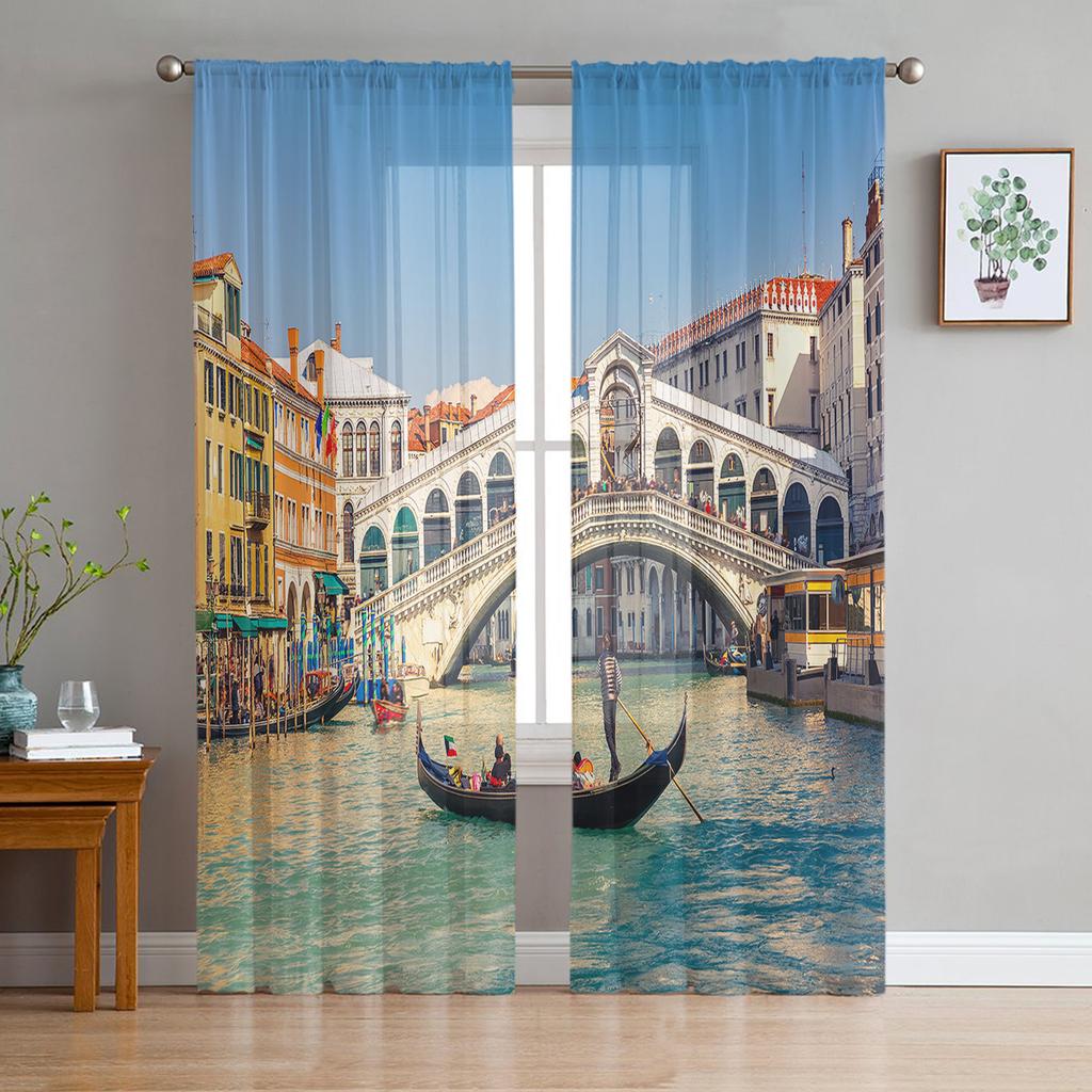 Lake Winter Forest Quiet Shadow Chiffon Sheer Curtains for Living Room Bedroom Home Decoration Window Voile Tulle Curtain Drapes