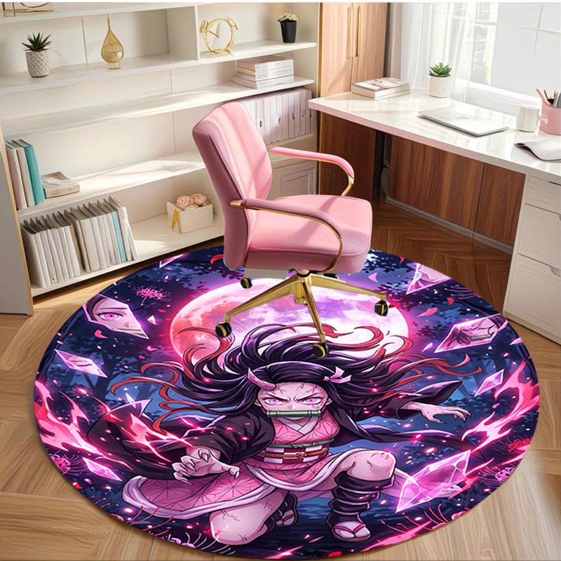 Demon Slayer Print Round Rug, Washable Floor Carpet, For Entryway Dorm Laundry Room Office Study, Home Decor Birthday Christmas Gift