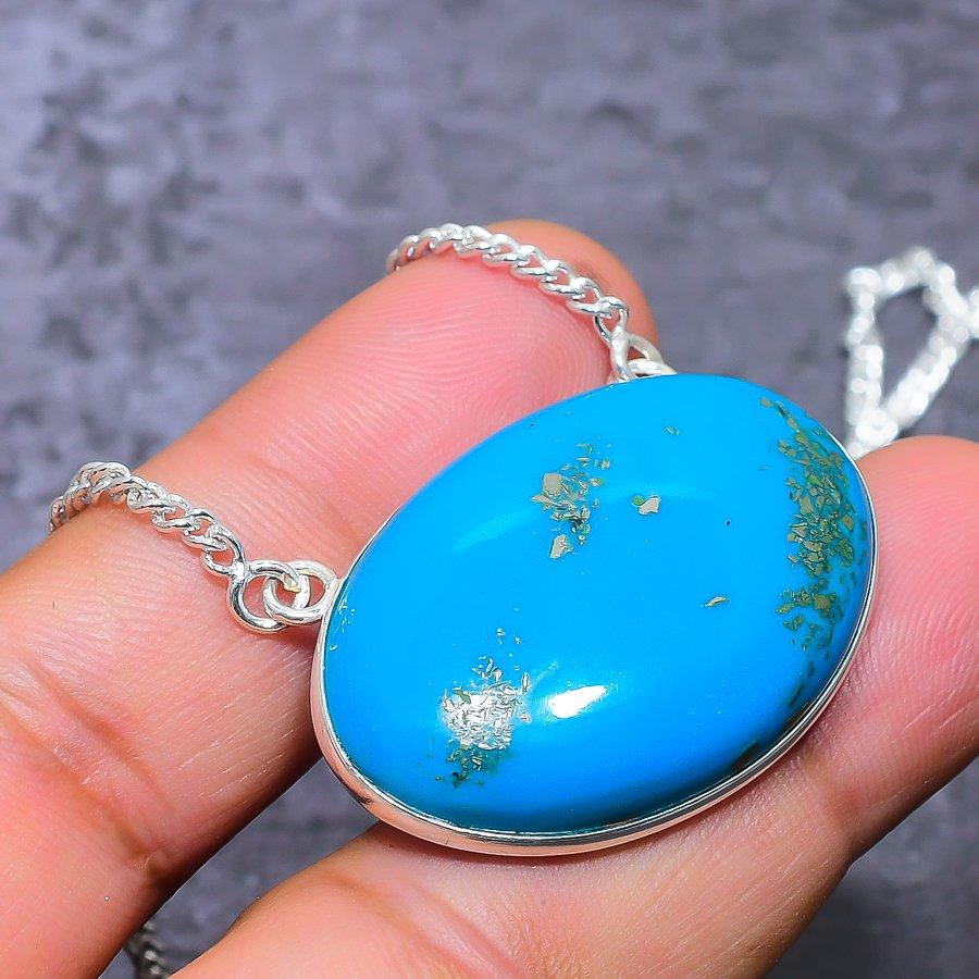 Natural Turquoise Gemstone 925 Sterling Silver Jewelry Necklace 18" j6M51