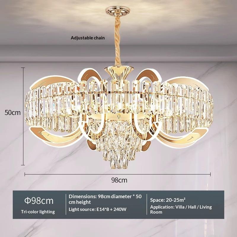 Crystal Pendant Light, High-end and Atmospheric Villa Living Room Dining Room Pendant Light Hall Main Light