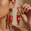 Vintage Style Red Fish Earrings for Women Boho Unique Animal Drop Gold Color Hammered Earrings Summer Beach Vacation Jewelry