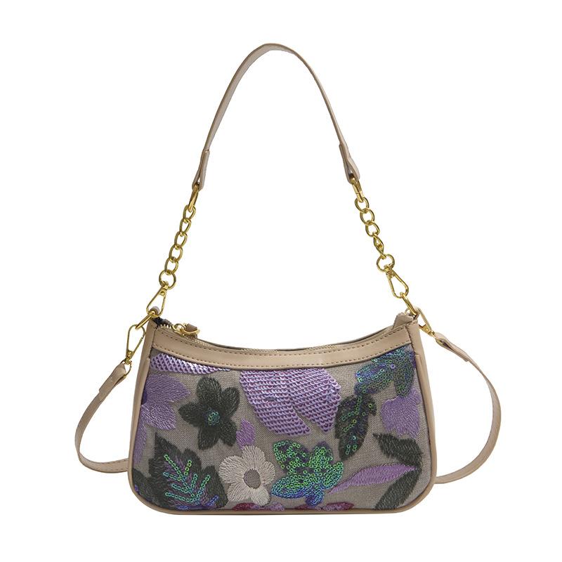 

Floral Embroidered Shoulder Bag with Chain Strap Stylish Women s Handbag for Casual Wear and Summer Outings фіолетовий