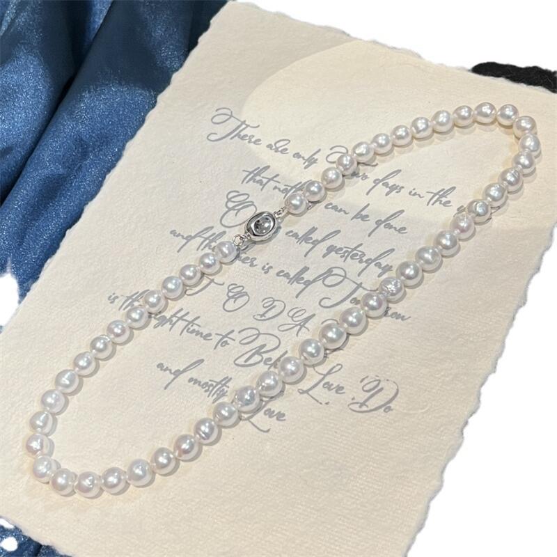 Pearl Supplier White Freshwater Pearl Chokers Necklace Slight S925 Buckle Party High Sense