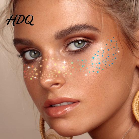 Freckle Stickers for Face 6Pcs Holographic Stickers Shimmer Temporary Tattoos with Waterproof Flash Spot Design Adhesive Easy Apply Remove