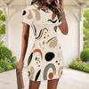 Women Plus Size Round Neck Short Sleeve Abstract Geometric Printed Fitted Mini Dress