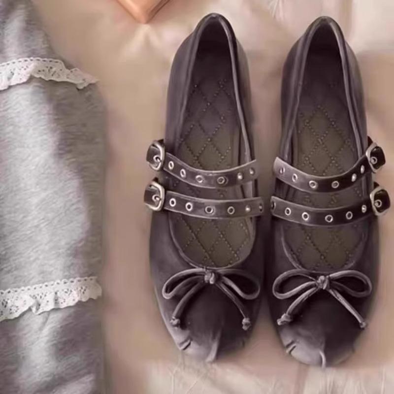 Fashion Flat Shoes for Women Spring Autumn 2025 New Suede Bow Square Ballet Shoes for Women Mary Jane Shoes Retro Plus Size 42 43