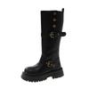 New Fashion Thick Soled Knee High Boots For Women, Retro British Style Belt Buckle Knight Boots, Versatile Long Boots