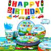 190pcs Transportation Birthday Party Supplies, Transportation Party Tableware Set-Banner Tablecloth Plates Napkin Etc